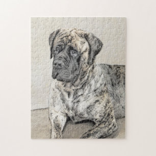 English Mastiff (Brindle) Painting - Dog Art Jigsaw Puzzle