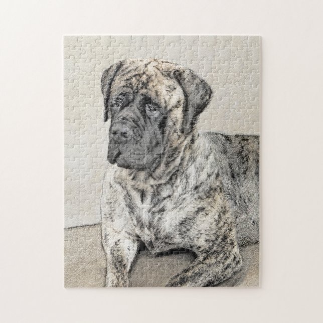 English Mastiff (Brindle) Painting - Dog Art Jigsaw Puzzle (Vertical)