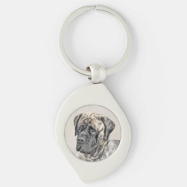 English Mastiff (Brindle) Painting - Dog Art Key Ring (Front)