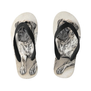 English Mastiff (Brindle) Painting - Dog Art Kid's Flip Flops