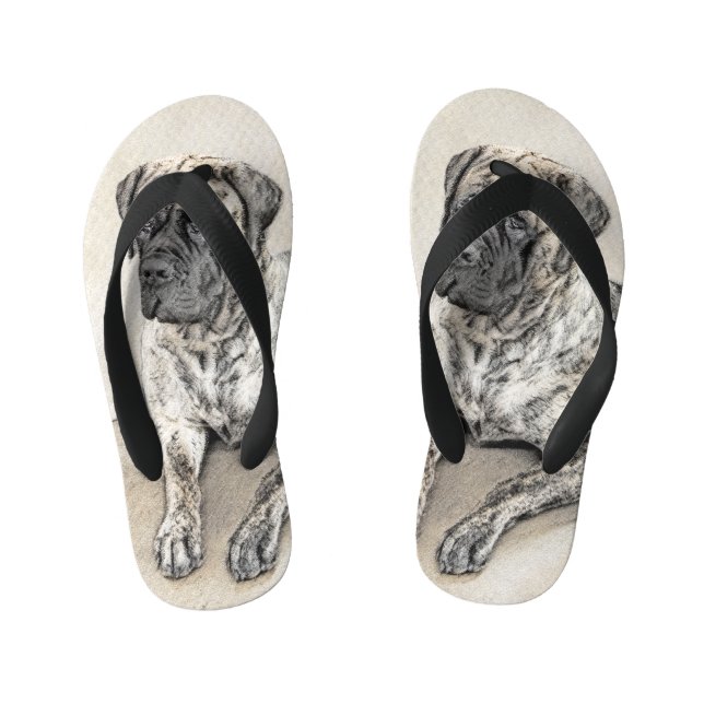 English Mastiff (Brindle) Painting - Dog Art Kid's Flip Flops (Footbed)