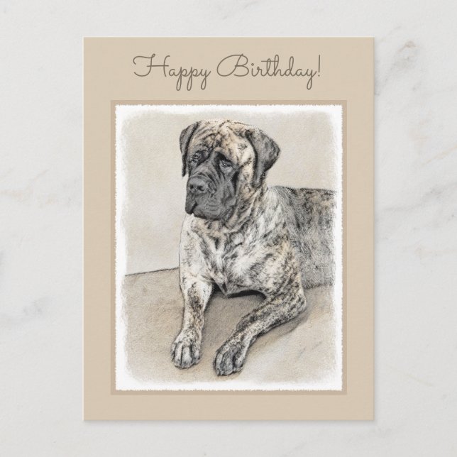 English Mastiff (Brindle) Painting - Dog Art Postcard (Front)