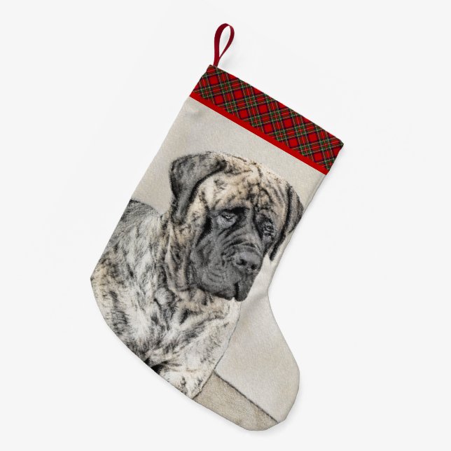 English Mastiff (Brindle) Painting - Dog Art Small Christmas Stocking (Front (Hanging))