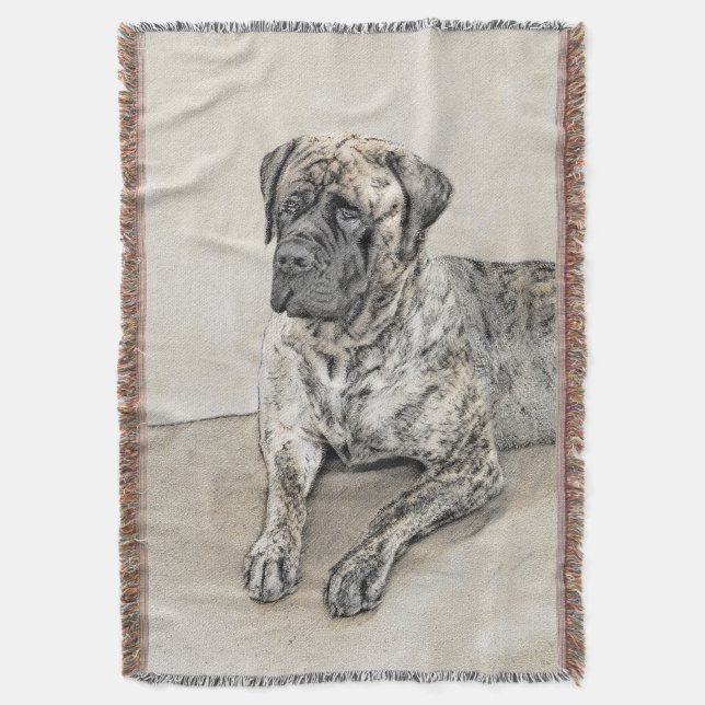 English Mastiff (Brindle) Painting - Dog Art Throw Blanket (Front Vertical)