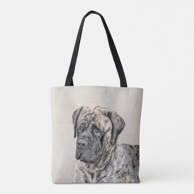 English Mastiff (Brindle) Painting - Dog Art Tote Bag (Back)