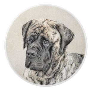 English Mastiff (Brindle) Painting - Original Dog Ceramic Knob