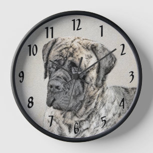 English Mastiff (Brindle) Painting - Original Dog Clock