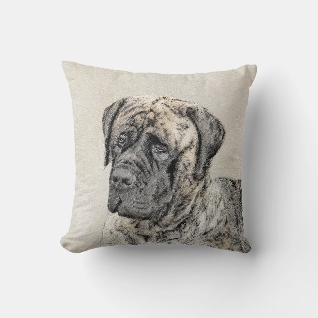 English Mastiff (Brindle) Painting - Original Dog Cushion (Front)