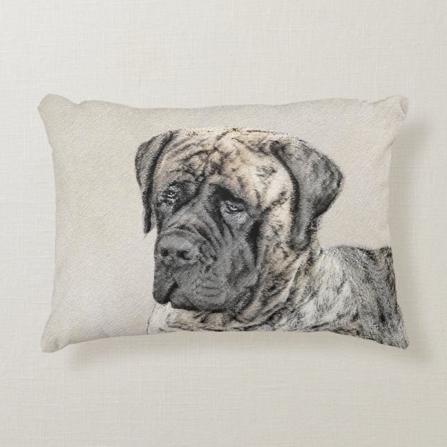 English Mastiff (Brindle) Painting - Original Dog Decorative Cushion (Front)