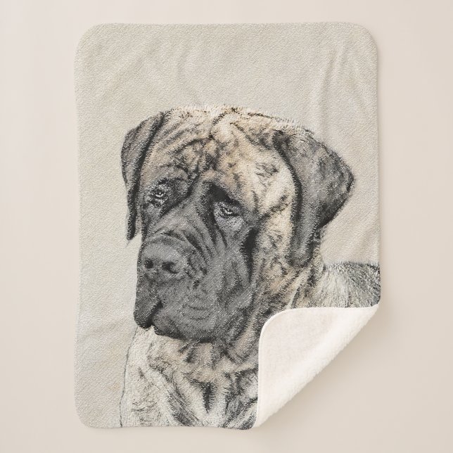 English Mastiff (Brindle) Painting - Original Dog Sherpa Blanket (Front)