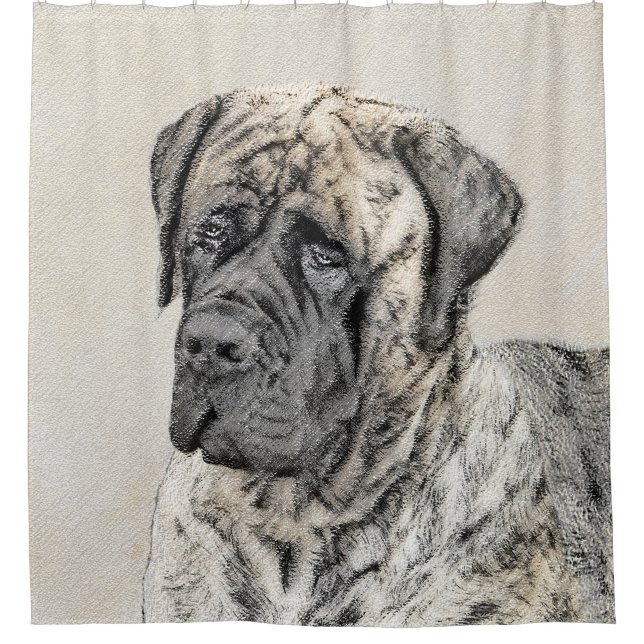 English Mastiff (Brindle) Painting - Original Dog Shower Curtain (Front)