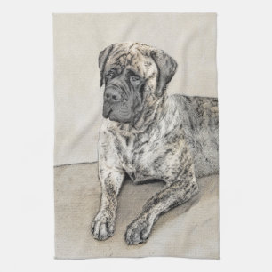 English Mastiff (Brindle) Painting - Original Dog Tea Towel