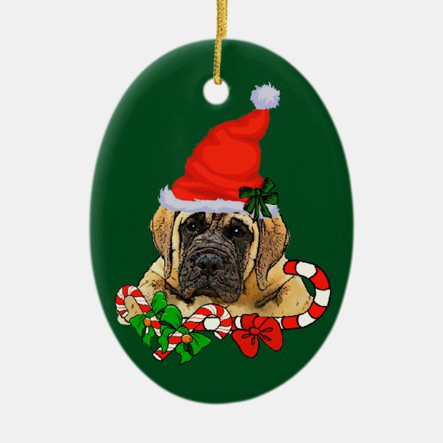 English Mastiff Christmas Ceramic Tree Decoration (Front)