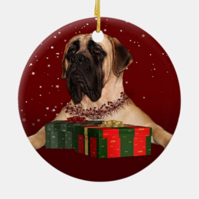 English Mastiff Christmas Ceramic Tree Decoration (Back)