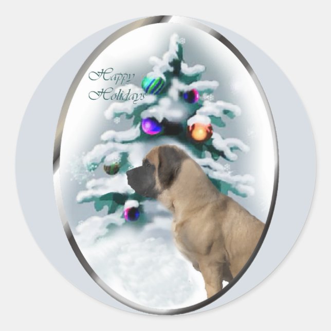 English Mastiff Christmas Classic Round Sticker (Front)
