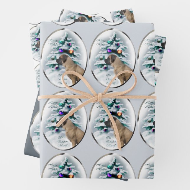 English Mastiff Christmas Wrapping Paper Sheet (In situ)