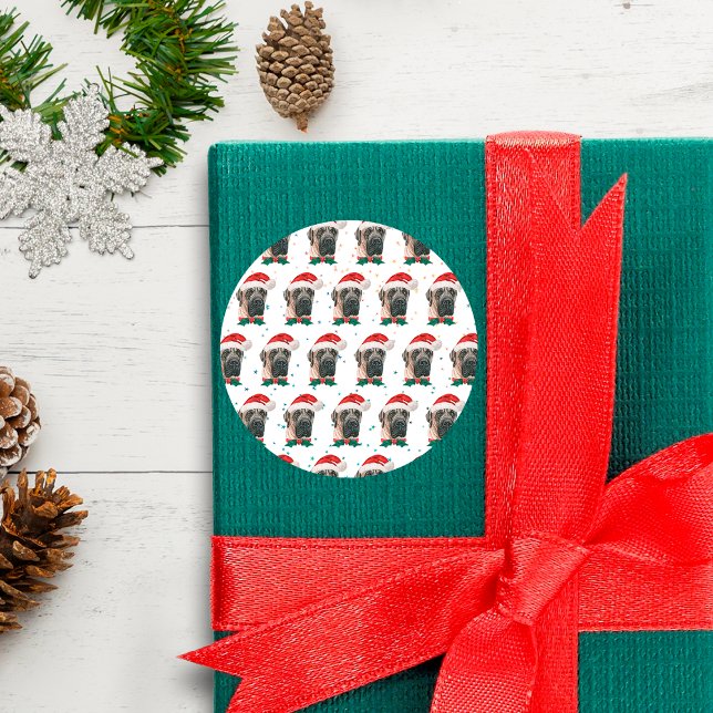 English Mastiff Dog Breed Christmas Classic Round Sticker (Creator Uploaded)