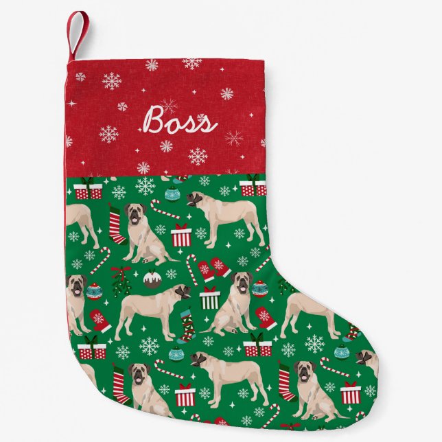 English Mastiff Dog Christmas custom name Small Christmas Stocking (Front)