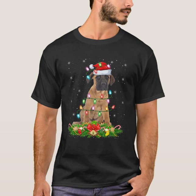 English Mastiff Dog Christmas Lights Funny Santa H T-Shirt (Front)