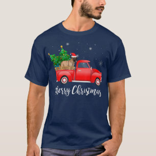 English Mastiff Dog Riding Red Truck Christmas  T-Shirt