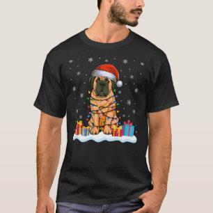 English Mastiff Dog Santa Hat Christmas Tree Light T-Shirt