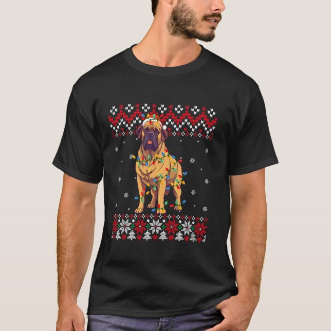 English Mastiff Dog Santa Hat Men Kids Ugly Christ T-Shirt (Front)