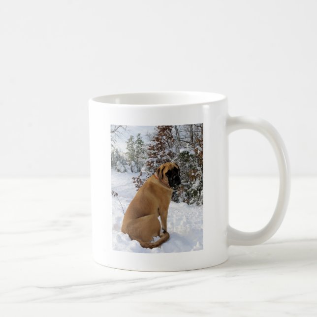 English Mastiff dog "Snow Pose" photo Coffee Mug (Right)