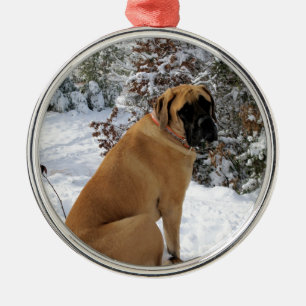 English Mastiff dog "Snow Pose" photo Metal Tree Decoration