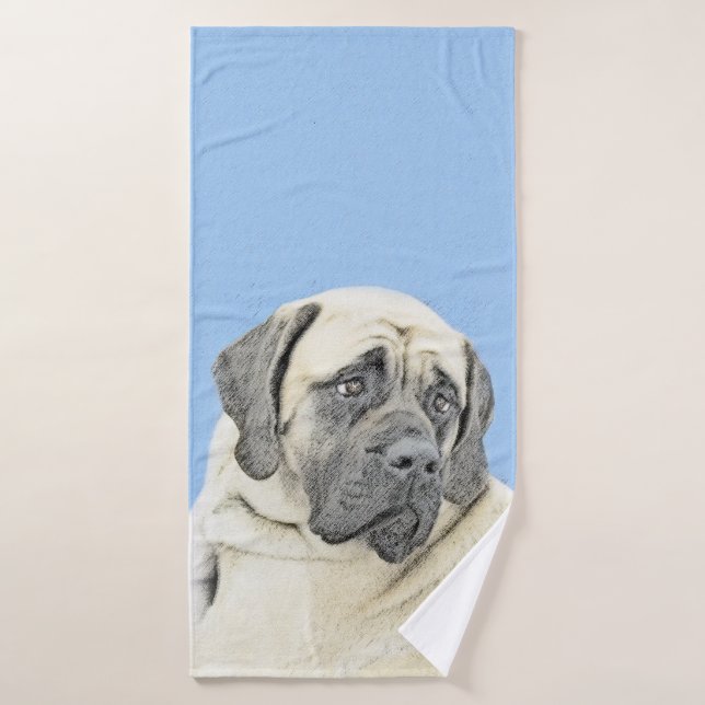 English Mastiff (Fawn) Painting - Original Dog Art Bath Towel Set (Bath Towel)