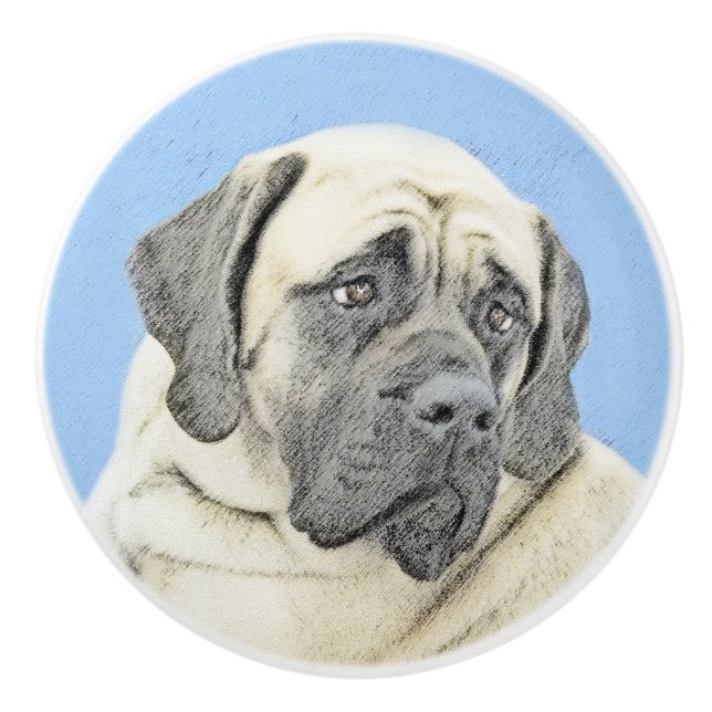 English Mastiff (Fawn) Painting - Original Dog Art Ceramic Knob (Front)