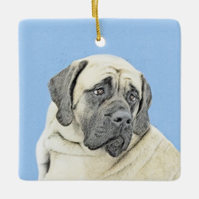 English Mastiff (Fawn) Painting - Original Dog Art Ceramic Ornament (Front)