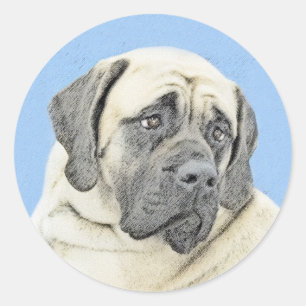 English Mastiff (Fawn) Painting - Original Dog Art Classic Round Sticker