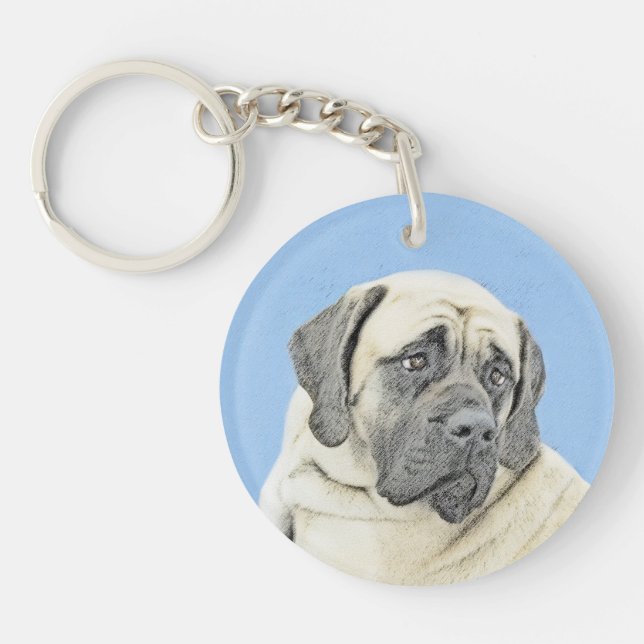 English Mastiff (Fawn) Painting - Original Dog Art Key Ring (Front)