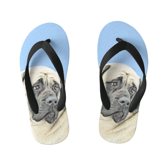 English Mastiff (Fawn) Painting - Original Dog Art Kid's Flip Flops (Footbed)