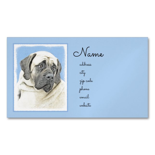 English Mastiff (Fawn) Painting - Original Dog Art Magnetic Business Card (Front)
