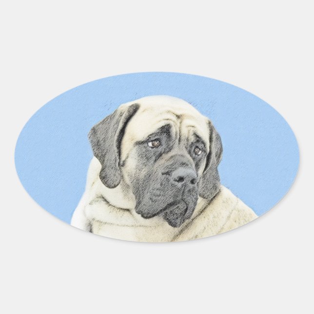 English Mastiff (Fawn) Painting - Original Dog Art Oval Sticker (Front)