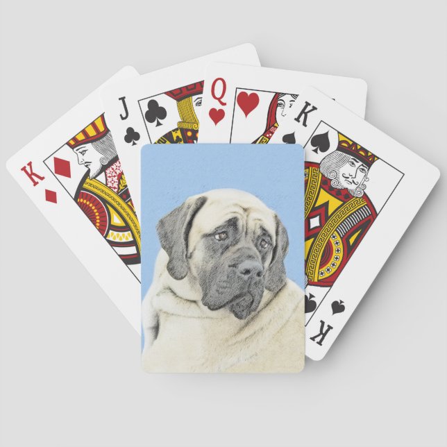 English Mastiff (Fawn) Painting - Original Dog Art Playing Cards (Back)