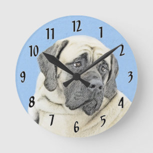 English Mastiff (Fawn) Painting - Original Dog Art Round Clock