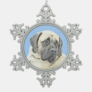 English Mastiff (Fawn) Painting - Original Dog Art Snowflake Pewter Christmas Ornament