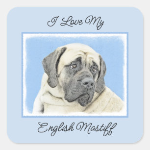 English Mastiff (Fawn) Painting - Original Dog Art Square Sticker