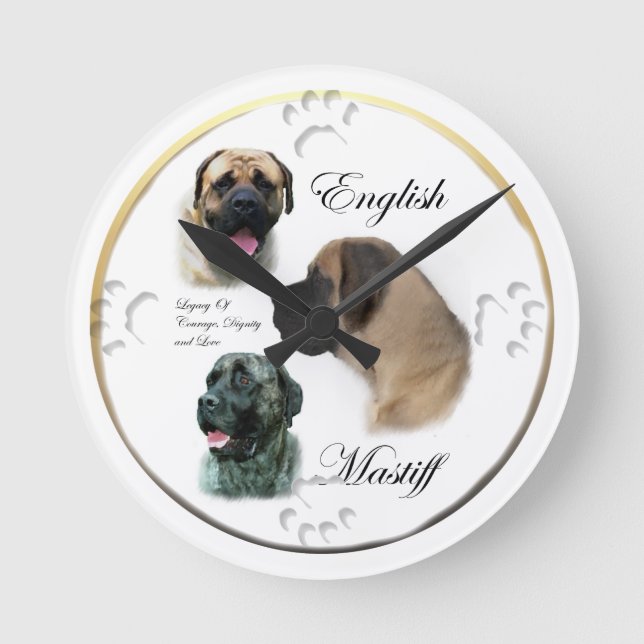 English Mastiff Lovers Round Clock (Front)