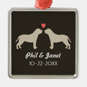 English Mastiff Silhouettes with Heart and Text Metal Tree Decoration