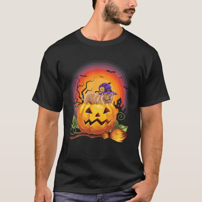 English Mastiff Witch Pumpkin Halloween Dog Lover T-Shirt (Front)