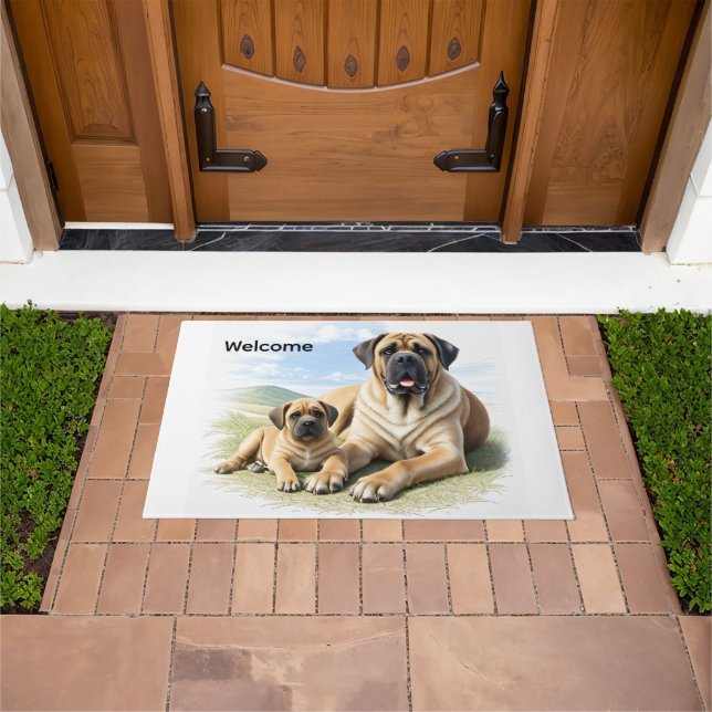 English Mastiff with child on vacation Doormat (Outdoor)