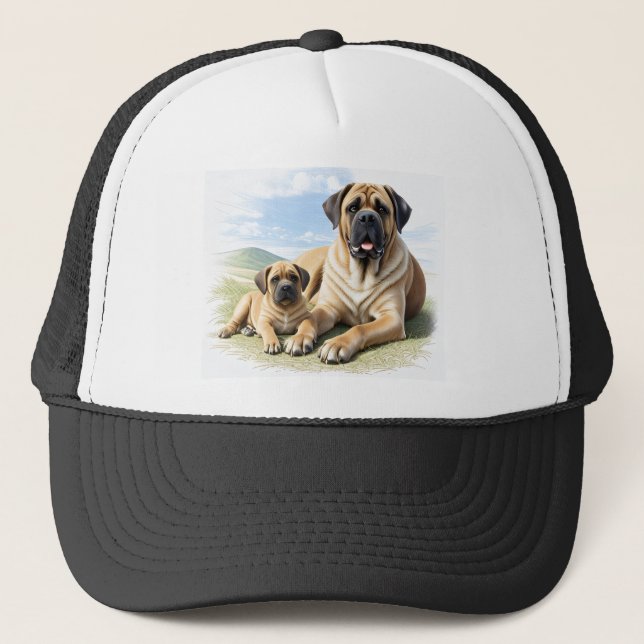 English Mastiff with child on vacation Trucker Hat (Front)