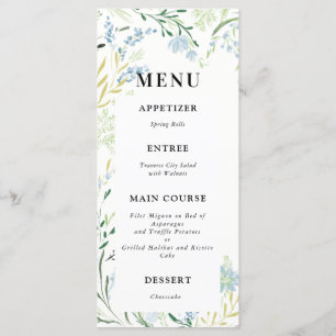 English Meadow delicate flower Wedding Menu