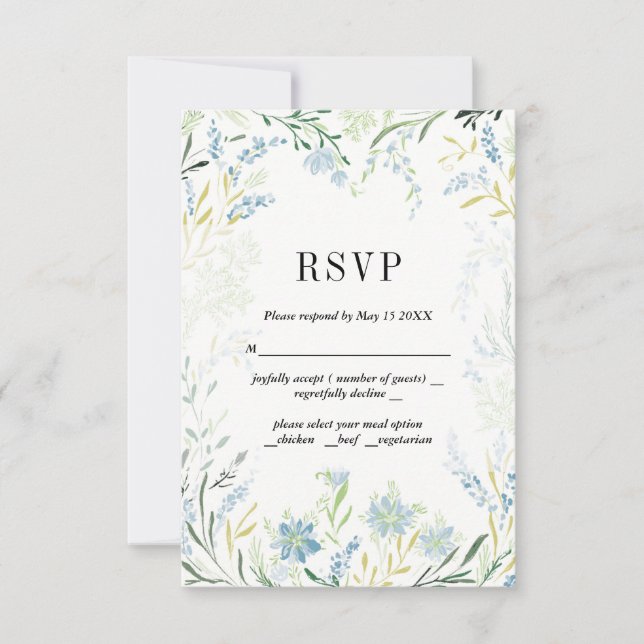 English Meadow Delicate Flower Weddinge RSVP Card (Front)
