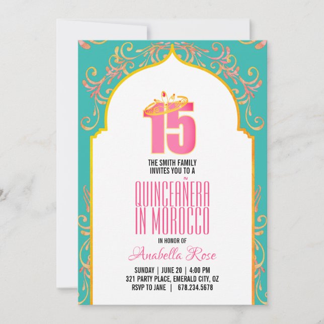 ENGLISH morocco QUINCEAÑERA arabian nights PINK AQ Invitation (Front)