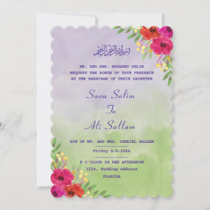 English Muslim Lavender & green Watercolor Floral Save The Date