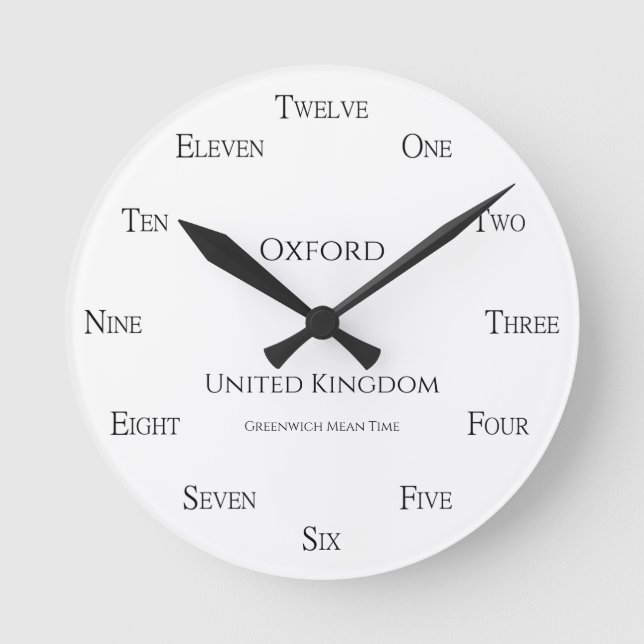 English Numbers Personalized Country Time Zone Round Clock (Front)